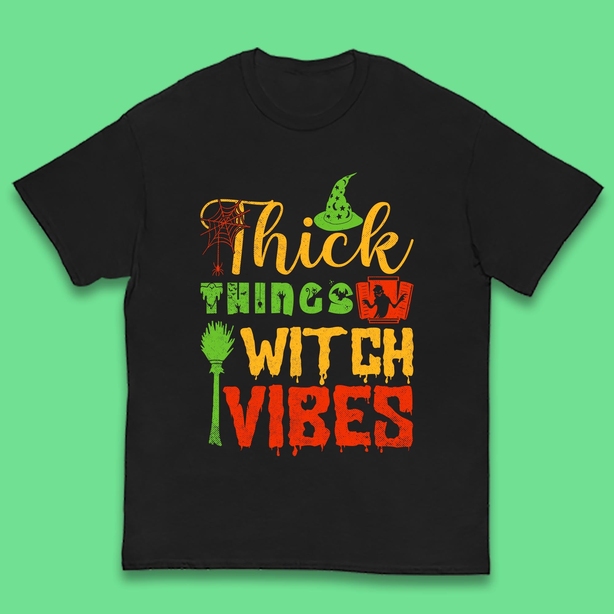 Thick Things Witch Vibes Halloween Magic Spooky Witches Witchcraft Kids T Shirt 100