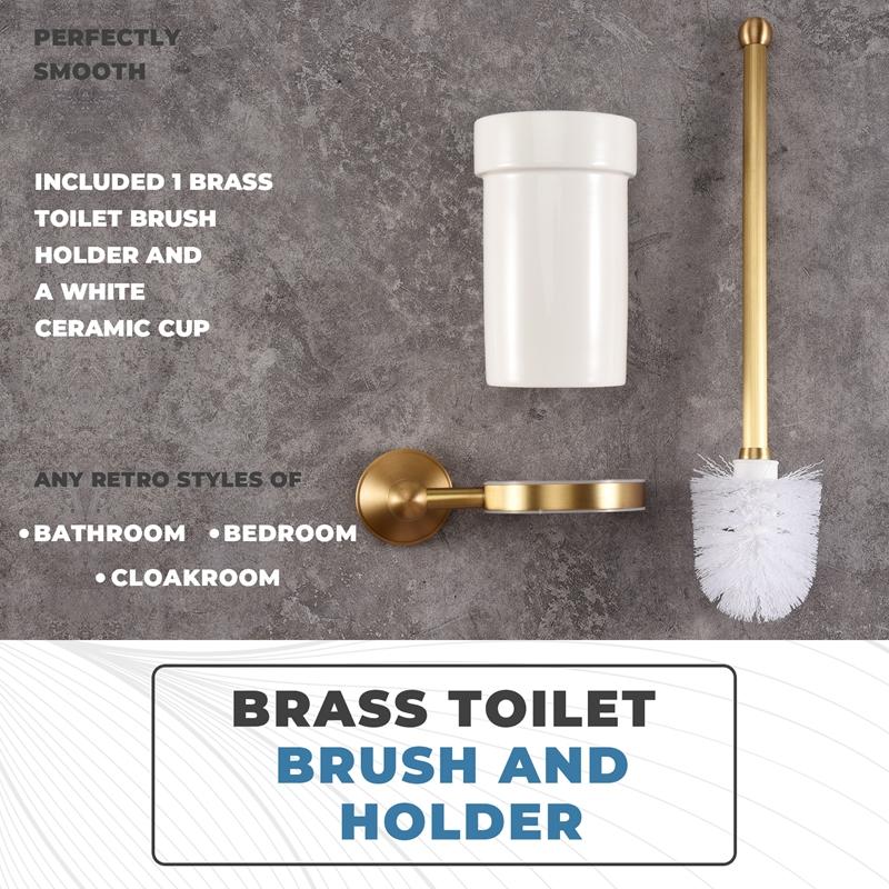 A96I-Antique Brass Bathroom Toilet Brush Set Holder Brush With Cup