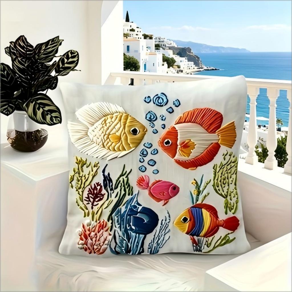 Colorful Tropical Fish Throw Pillow Cover Ocean Coral Reef Decorative Pillow Case For Nautical Home Decor