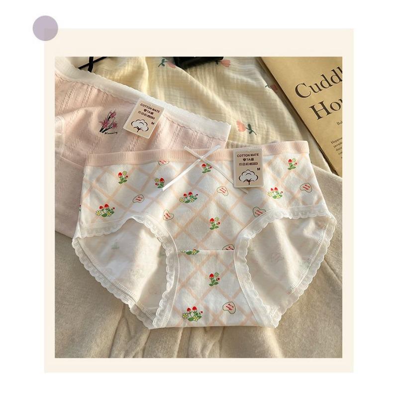 

7A Антибактериальная ластовица Дышащий хлопок Тюльпановый жаккард Поясная сумка Хип Треугольные женские трусики One size