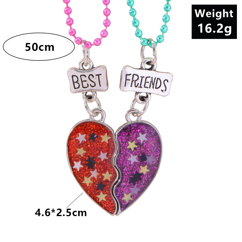 Set di 2 Collane con Ciondolo a Mezzo Cuore Colorato Catena con Perline Fascino Migliori Amici Choker Gioielli BFF Per Bambini Amicizia