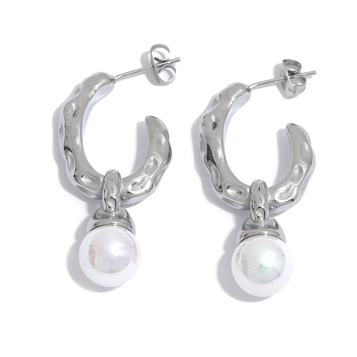

Yhpup Vintage Imitation Pearls Drop Gold Color Stainless Steel Geometric Hoop Earrings for Women Trendy European Jewelry Gift