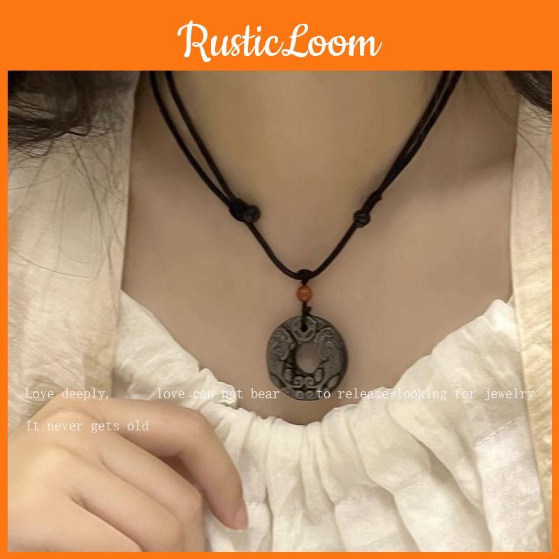 Mixed Material Pixiu Peace Buckle Necklace Animal/zodiac Shape O-chain Style Ethnic Fashion Accessory