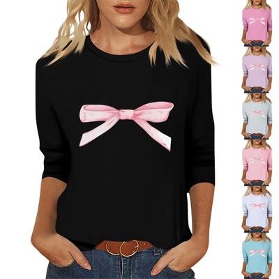Top de Pulóver de Manga Tres Cuartos con Lazo Estampado para Mujer, Moderno y Casual