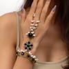 Floral Tassel Finger Bracelet, Sparkling Flower Hand Chain, Vintage Boho Statement Jewelry, Retro Fashion Accessory