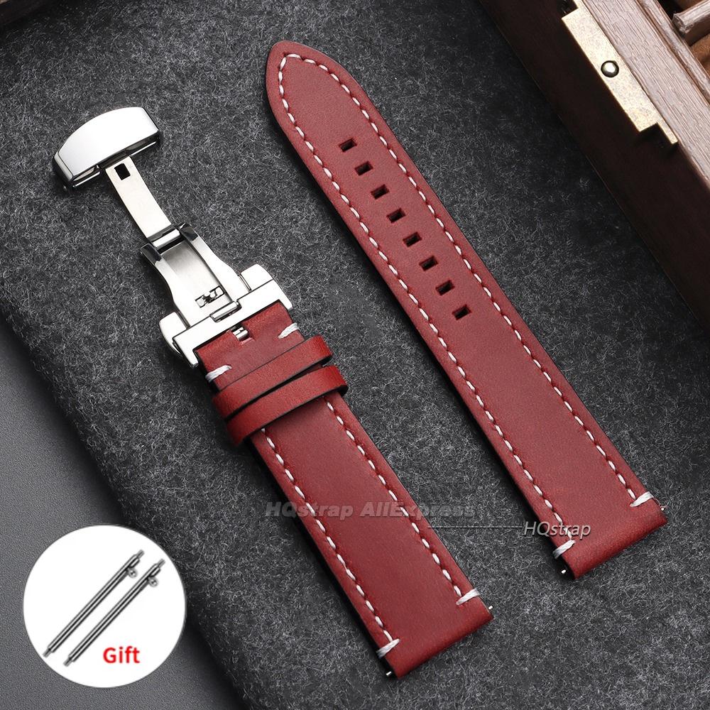 Genuine Calfskin Leather Watch Strap 18mm 19mm 20mm 21mm 22mm 24mm Universal Bracelet Butterfly Buckle Business Soft Wrist Band