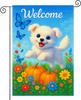 Welcome Dog Garden Ag Double Sided 12x18 Inch Burlap Puppy with Butteries and Pumpkins Yard Thanksgiving Ags Autumn  GGX