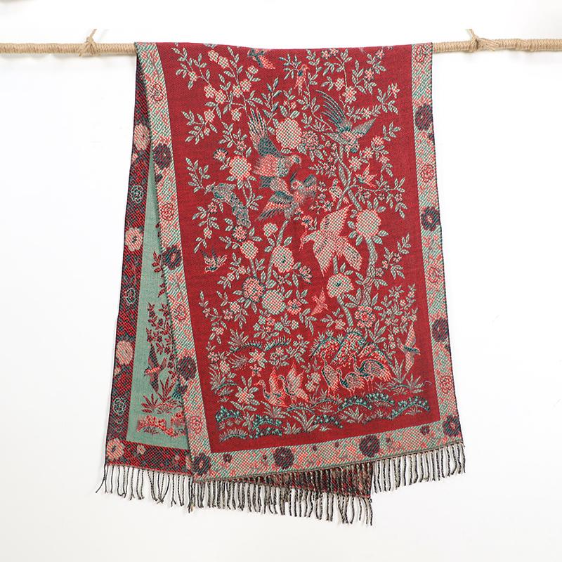 Ramadan Muslim Hijab Women Ethnic Style Islamic Jacquard Scarf Thick Wrap Winter Warm Thick Blanket Tassel Shawl Arabic Pashmina
