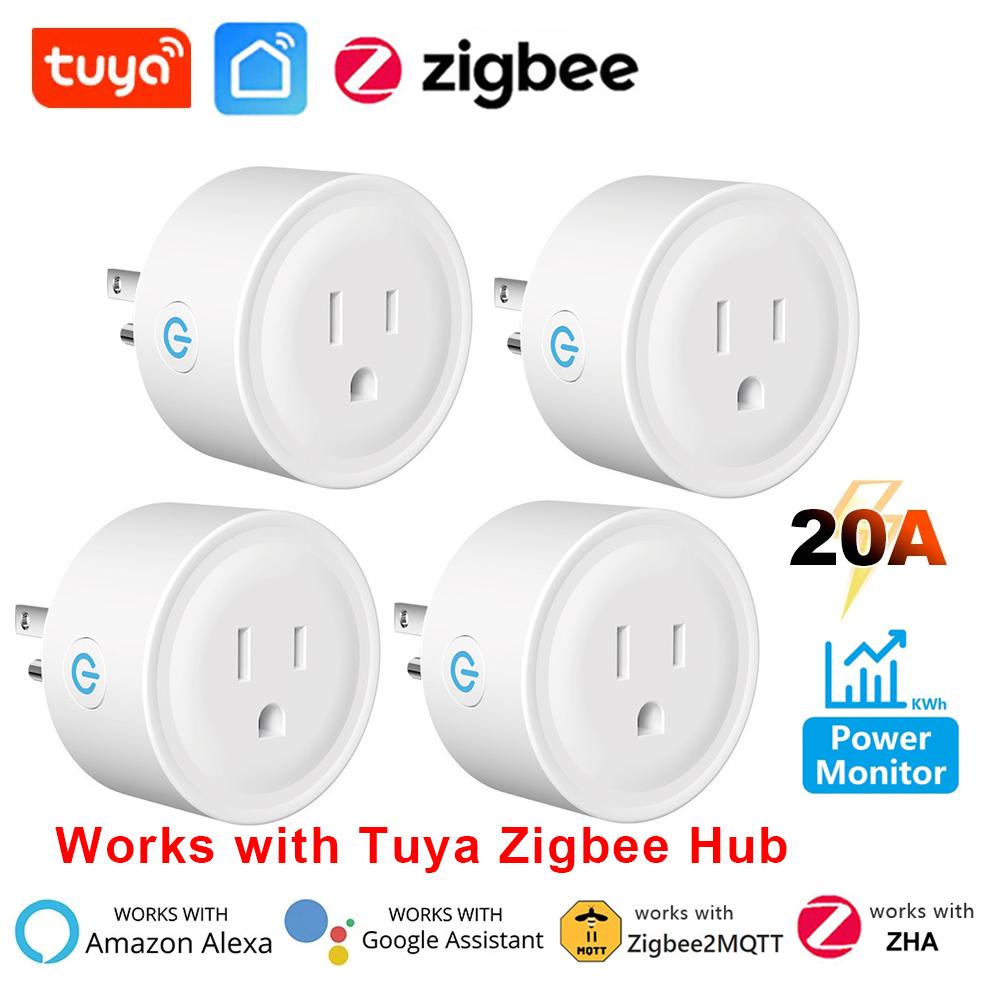 Tuya Zigbee Smart Plug US Mini Smart Socket 20A Wireless Home Outlet with Energy Monitor Works with Alexa Google Home Assistant
