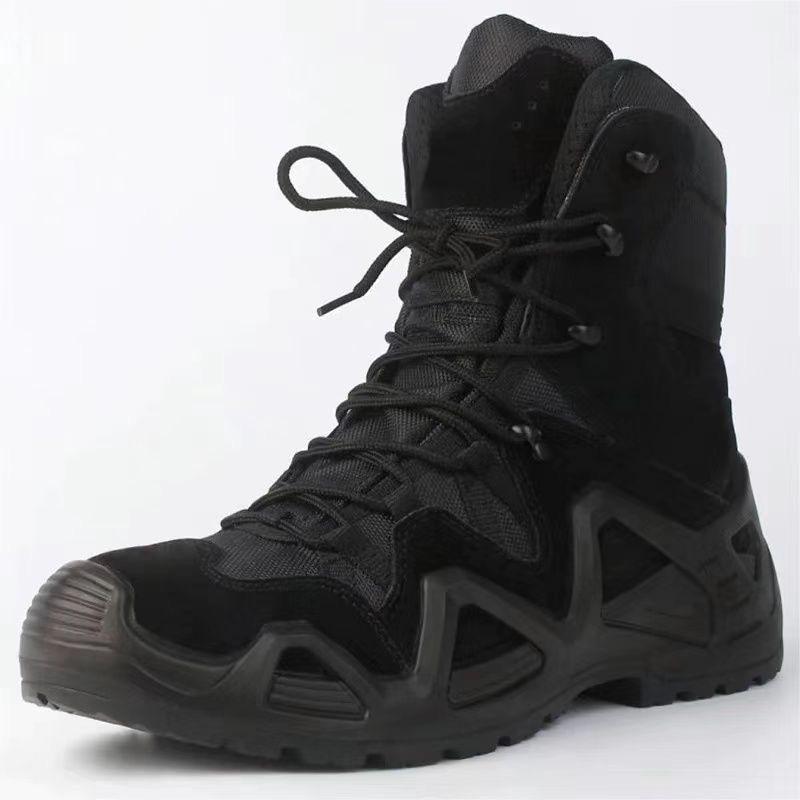 Men's Waterproof Non-slip Tactical Cowhide Hiking Boots with Protective Rubber Outsole