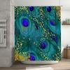 Peacock Feather Shower Curtain Nature Teal Blue Pattern Bathroom Decor Washable Fabric Waterproof Home Textile Artistic Design