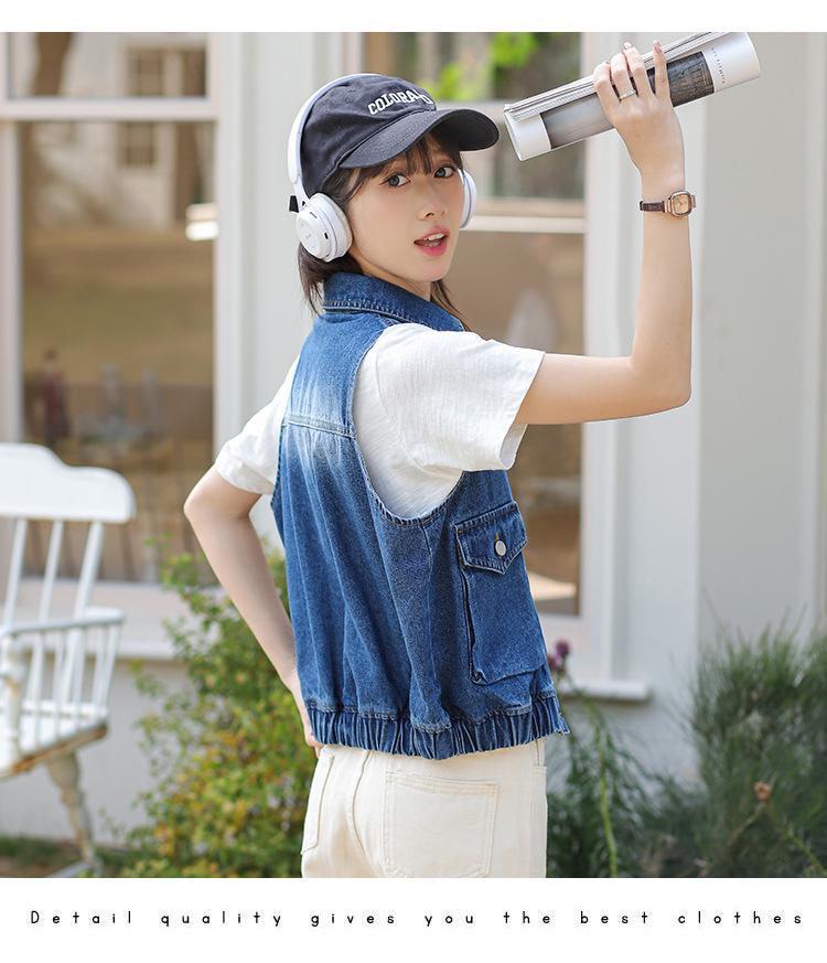 Trendy Korean-Style Blue Distressed Denim Vest for Women