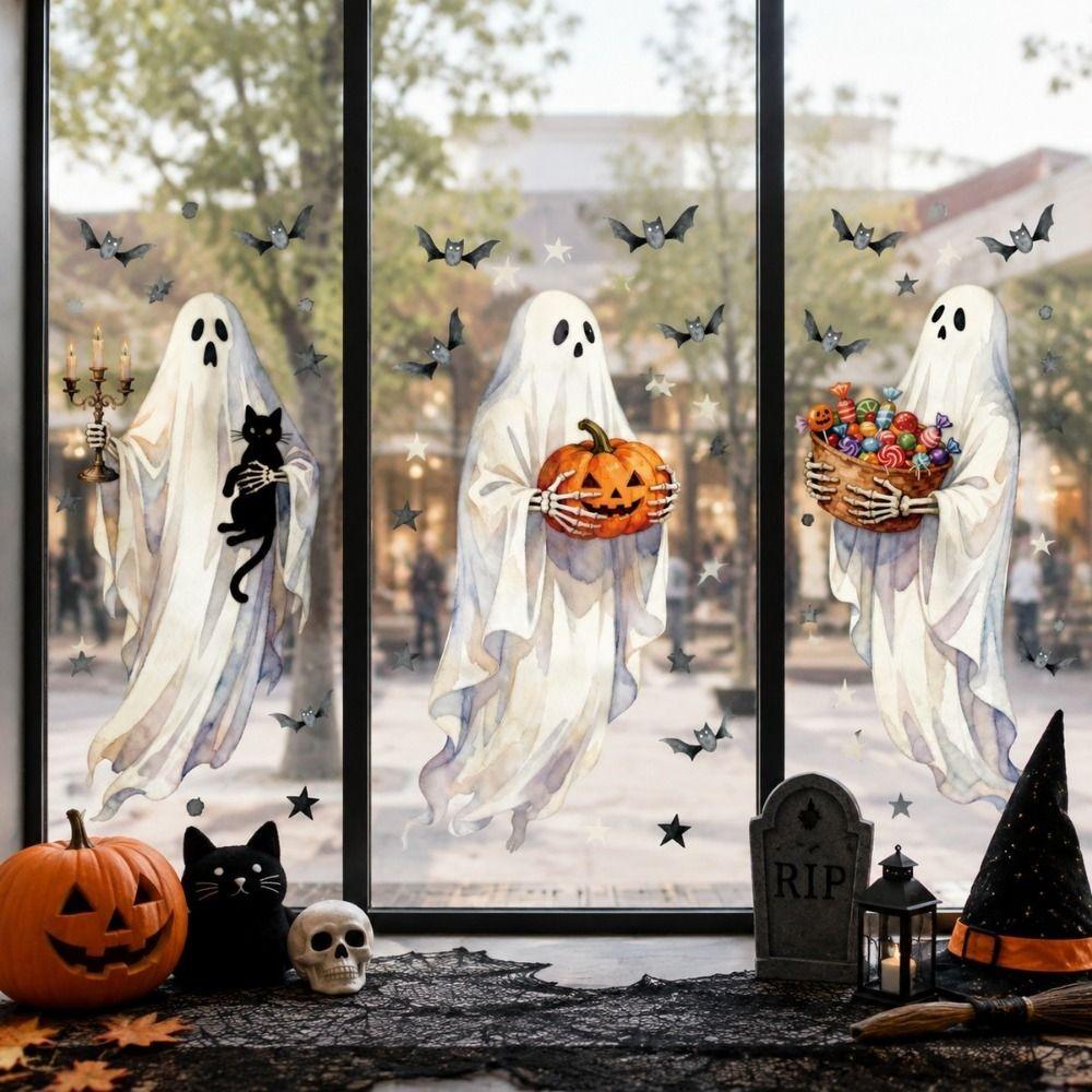 Multicolor Halloween Decoration Sticker Cartoon Ghost Window Clings Film Shopwindow Ornament