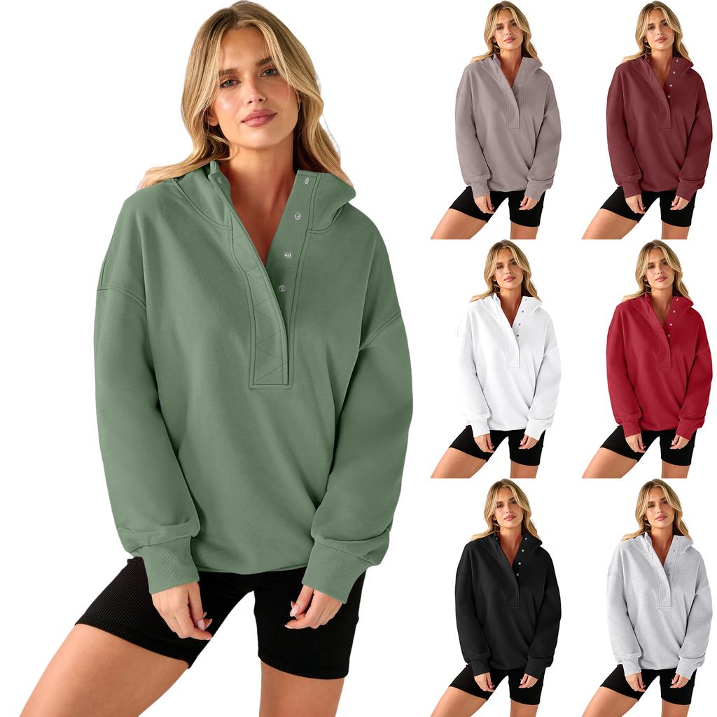 Women's Long Sleeve Hooded Pullover Sweatshirt with Stand Collar