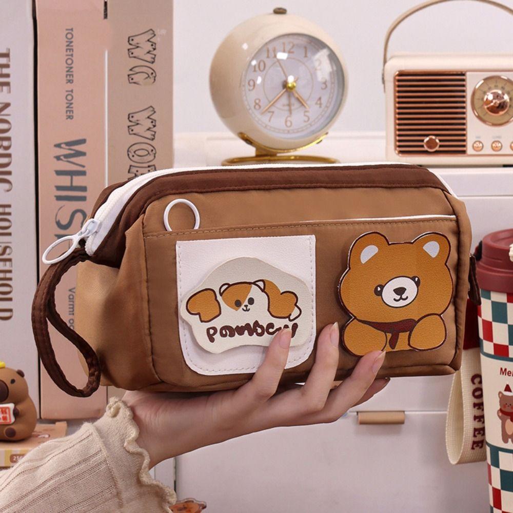 High Aesthetic Value Bear Pencil Case Large Size School Stationery Bag  Makeup Storage