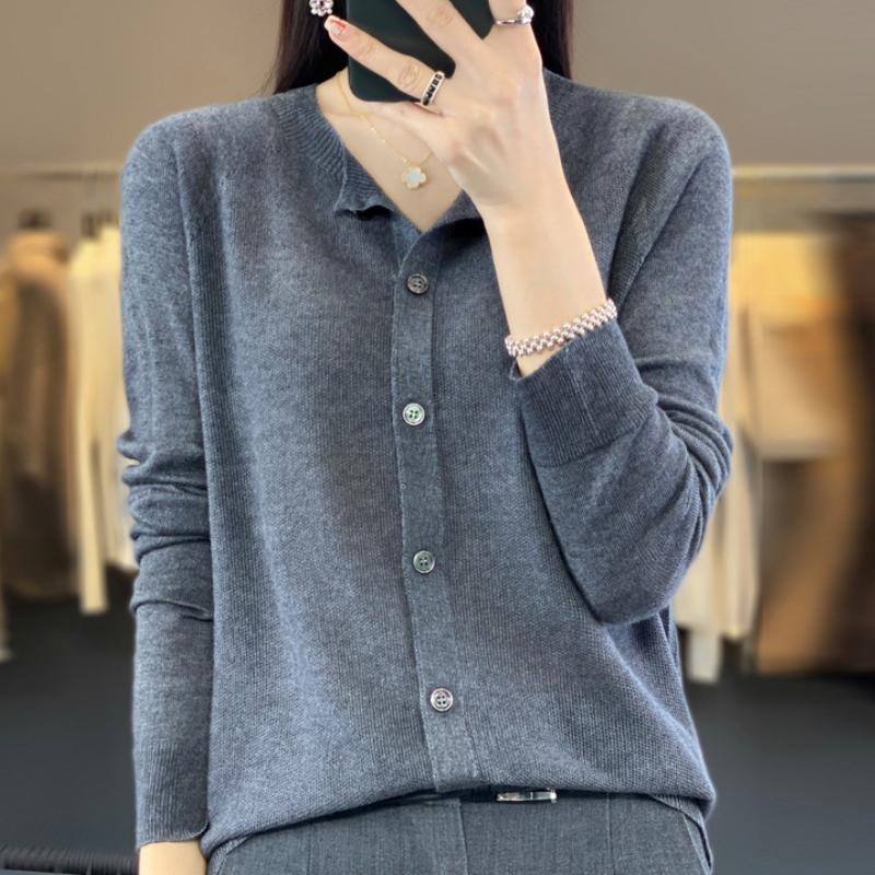 Women's New Wool Knitted Cardigan for Summer Round Neck Osmanthus Needle Exterior Sun Protection Loose Simple Versatile Top