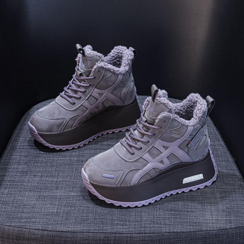 Small thick-soled daddy shoes women's autumn new inner height increase casual versatile sports women's shoes with fleece and thickening