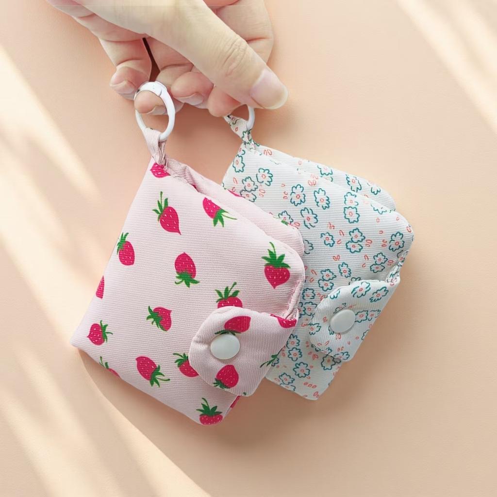 Mini Cute Flower Strawberry Canvas Card Holder Multi-Layer Coin Purse Women's Wallet Headphone Bag Storage Bag