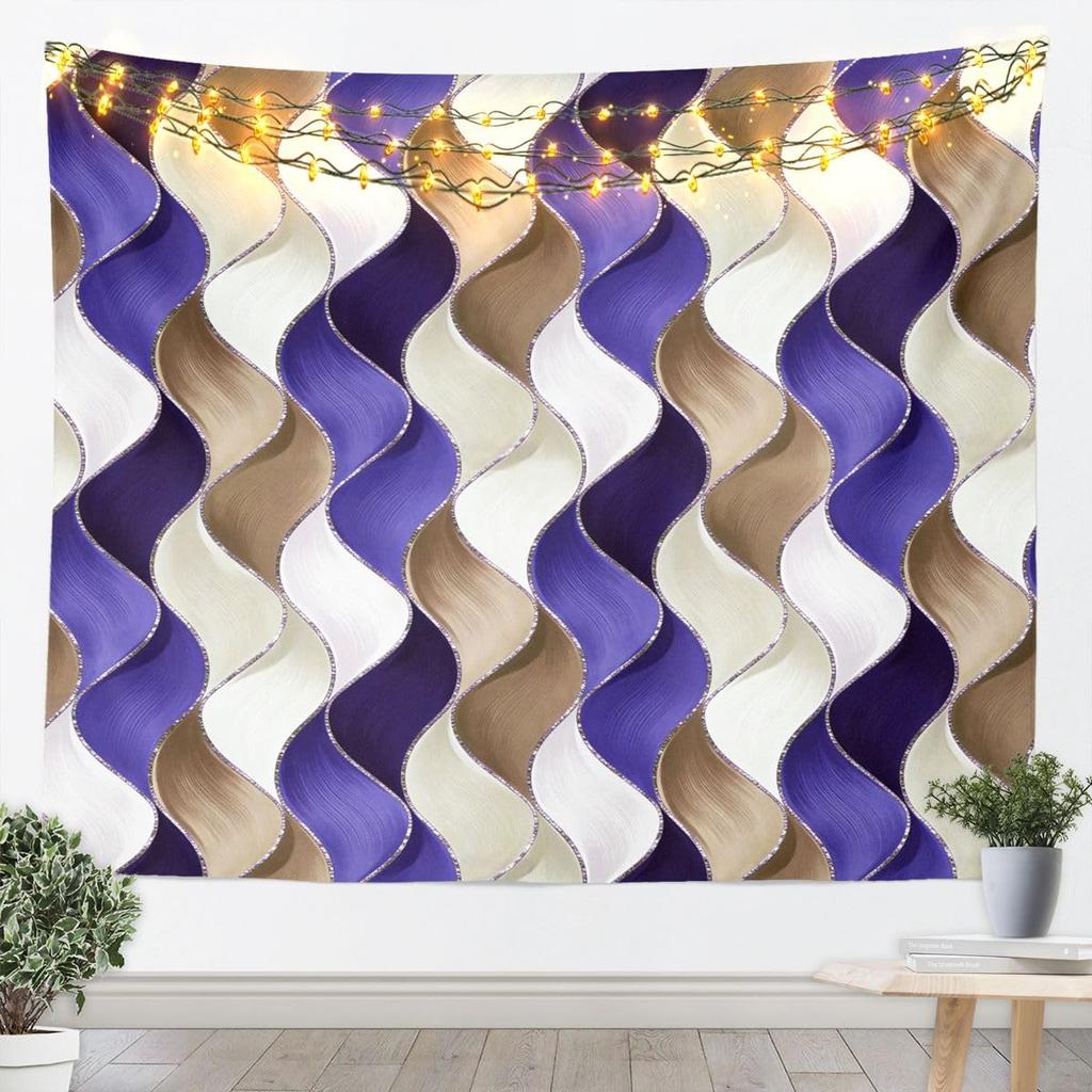 Modern Abstract Wave Tapestry, Layered Curved Pattern Wall Art in Earthy Tones for Bohemian Home & Minimalist Room Decor