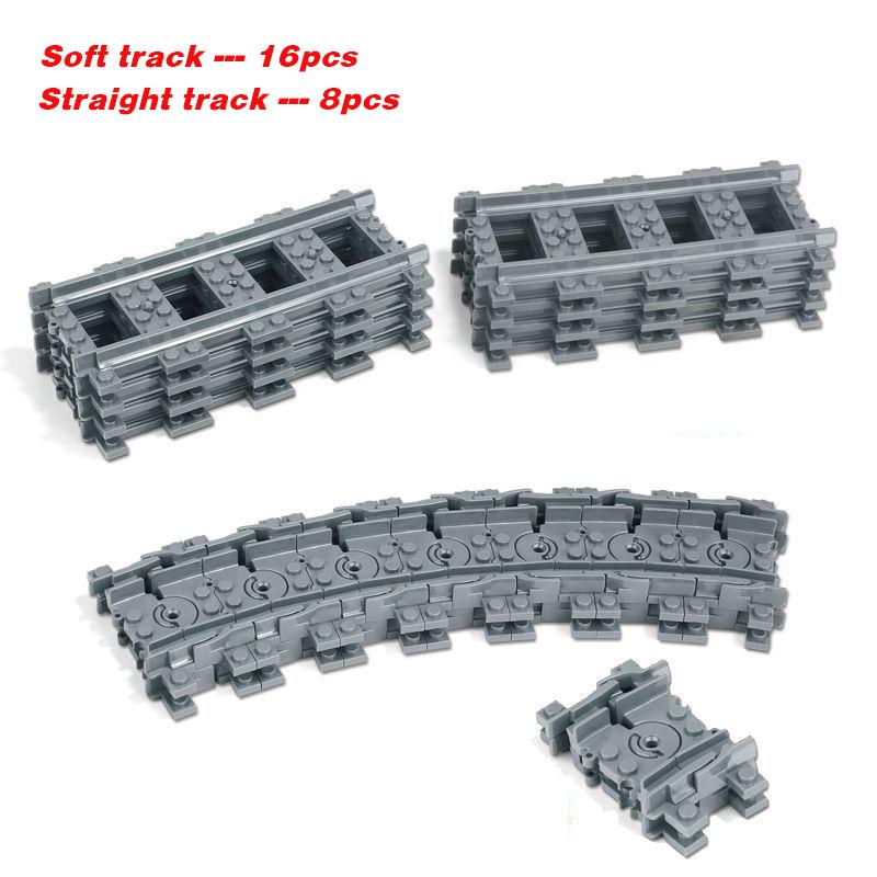 Şehir Yaratıcı Trenler Esnek Raylar Çatallı Düz Eğri Raylar Makas Yapı Taşı Tuğlalar Çocuklar İçin Yüksek Teknolojili Oyuncaklar