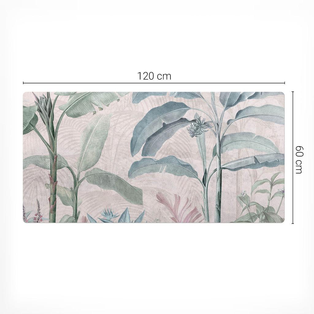Vinyl Desk Mat with Stylish Exotic Leaves Print 120X60 Cm