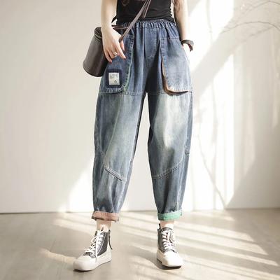 Harem Jeans Female Autumn Big Pocket Women Denim Pants High Waist Loose Harem Pants Streetwear Casual Female Trousers 2025
