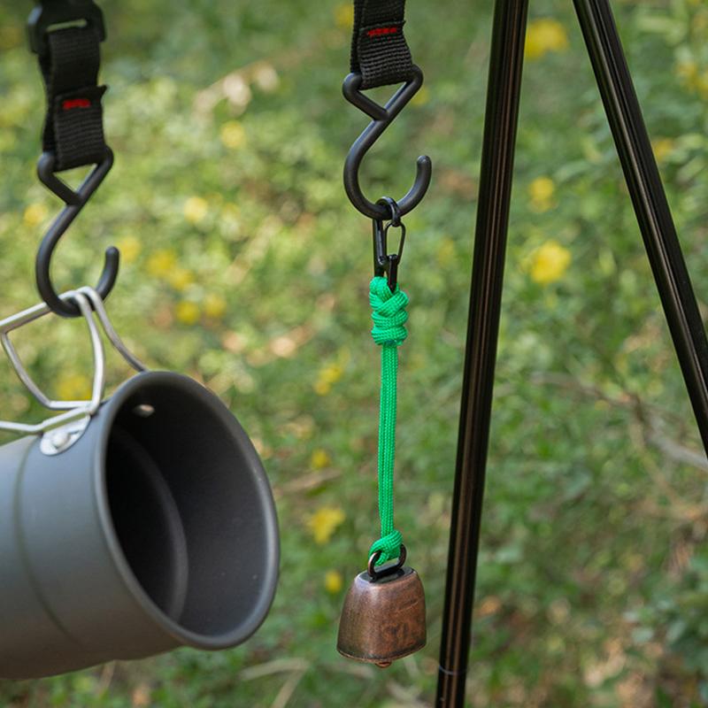 4Pcs Outdoor Bear Bell For Hiking Camping Loud Cast Iron Cowbell With Braided Lanyard Anti-Lost Keychain For Backpacking Walk