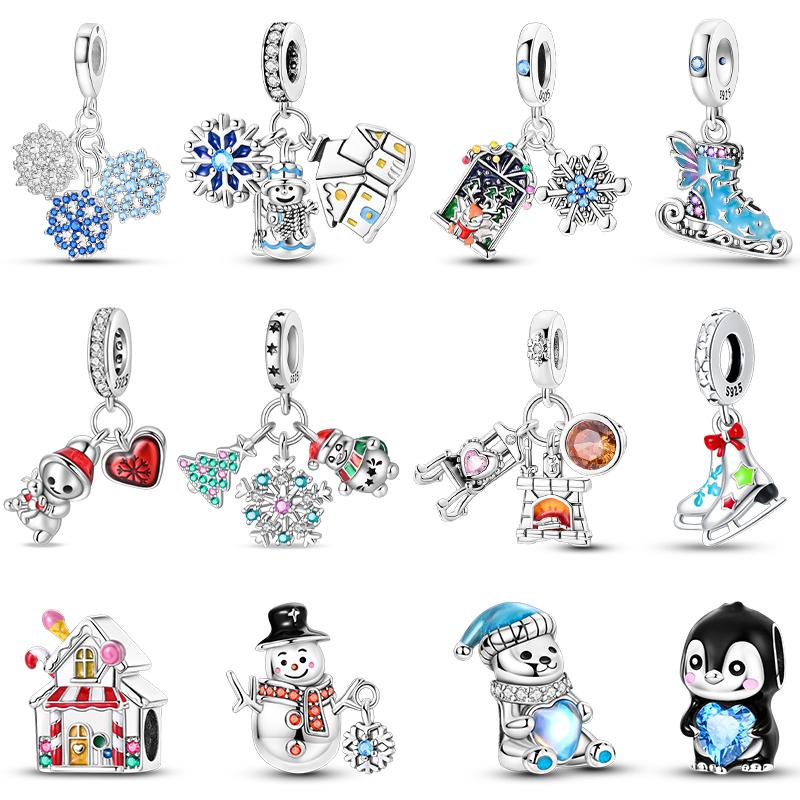 100% Copper Snowman Penguin Fireplace Warm Winter Series Charms Beads 3Mm Diy Fine Jewelry Making