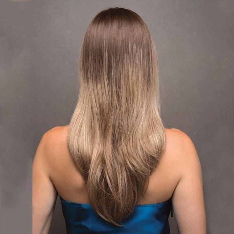 Syntetická ombre blond paruka Dlouhá rovná paruka pro ženy Přírodní vrstvený účes Denní párty Cosplay Odolný vůči teplu