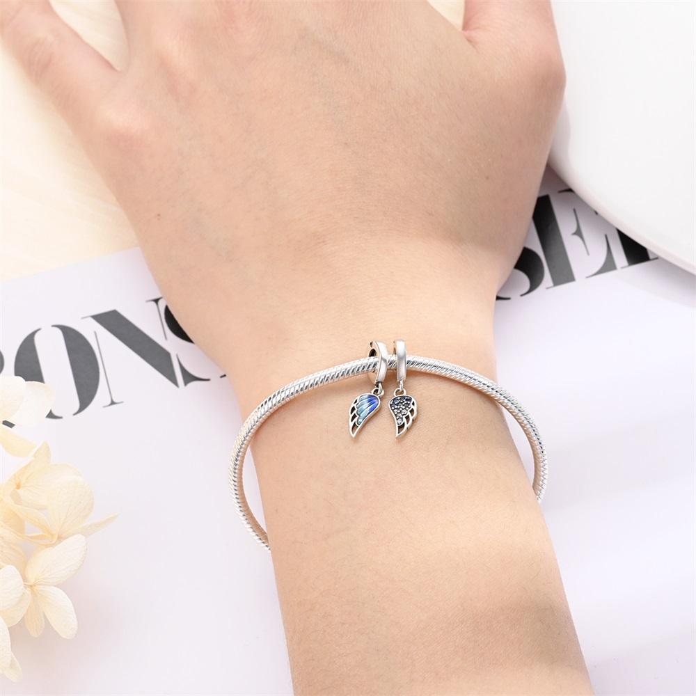 Authentic Original Copper Metal Charm Bead Components Luxury Blue Zircon Wing Pendant Bead Component Bead Components Compatible With Bracelet High