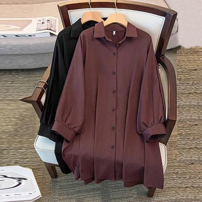 Plus Size Loose Satin Batwing Sleeve Shirt Coat - Autumn Minimalist Style
