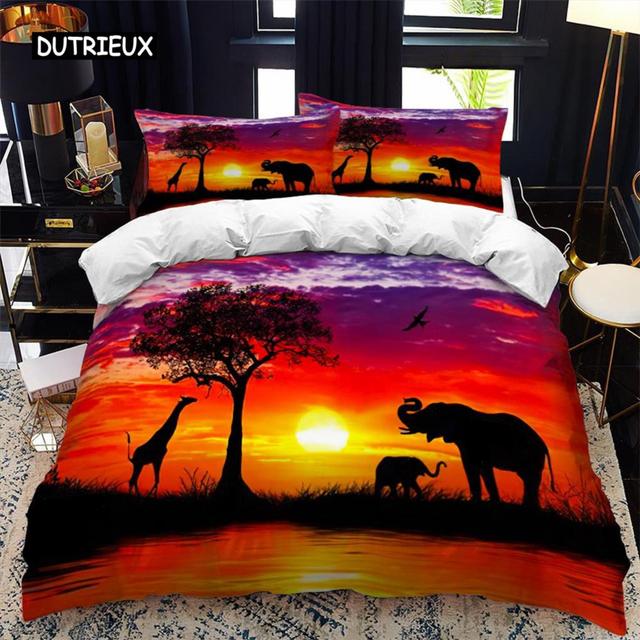 Elephant Duvet Cover Set Queen Size Wild Animal Theme Twin Bedding Set for Kids Teens Boys Microfiber Double King Quilt Cover