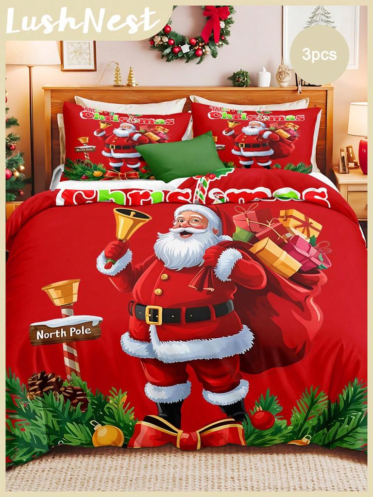 Christmas Bedding Set Red Background Snowflakes Christmas Duvet Cover Set Christmas Gingerbread Man Printed 3 Pieces Christmas