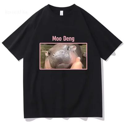 Vintage Moo Deng Twarz Uroczy Hipopotam Dziecko Koszulka Męska/Damska Ubrania Harajuku Góry Unisex Bawełniane Koszulki z Nadrukiem Ubrania Streetwear