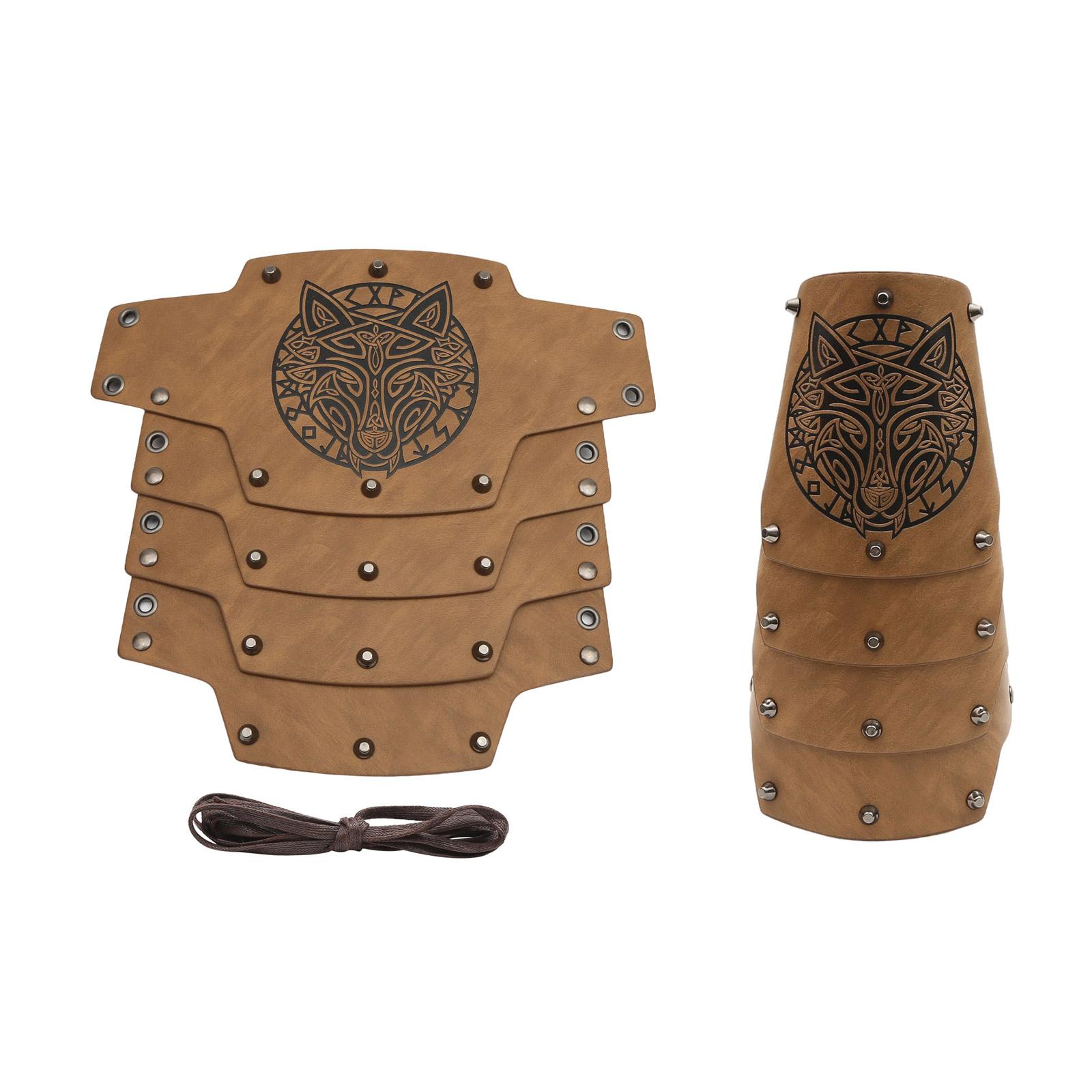 Men Wolf Gauntlet Studs Wristband for Parties, Festivals Industrial Age Costume Brown Medieval Cosplay Gauntlet светло-коричневого
