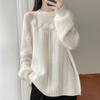 New Soft Waxy Wool Sweater Lazy Wind Knitted Crew Neck Sweater Thin Top Three-Dimensional Jacquard Hollow Wool Sweater Women