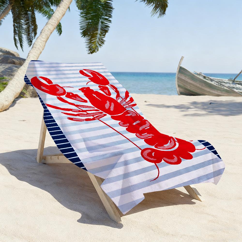 Serviette Rayée Bleue Rouge Invité Homard Douce Piscine Cadeau Pour Voyage Salle de Sport Douche Camping Séchage Rapide Sport Grande Serviette de Plage