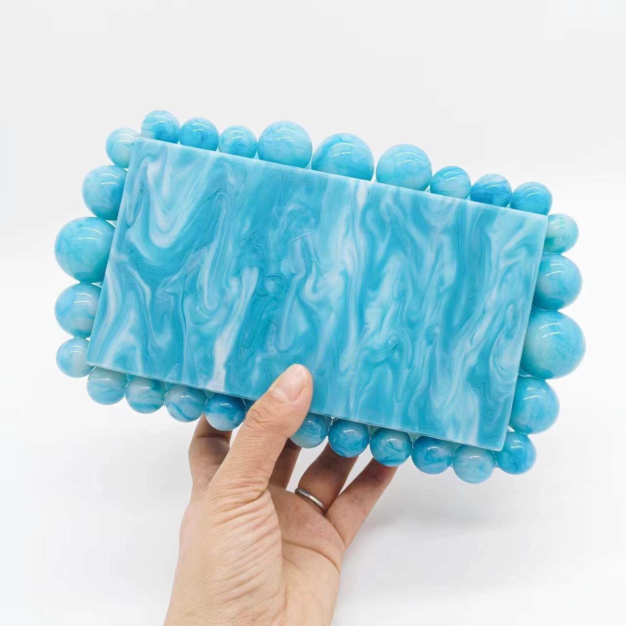 

Ladies Bead Acrylic Dinner Bag One Shoulder Oblique Cross Wedding Banquet Clutch Bag небесно-голубой