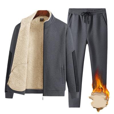 Winter Hoodie Men with Thick Wool Lamb Wool Set, Middle-aged and Young Sportswear Loose Two-piece Set