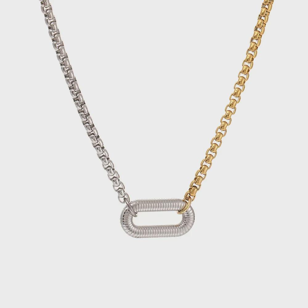 Two-Tone 18K Gold Stainless Steel Necklace with Pearl Chain