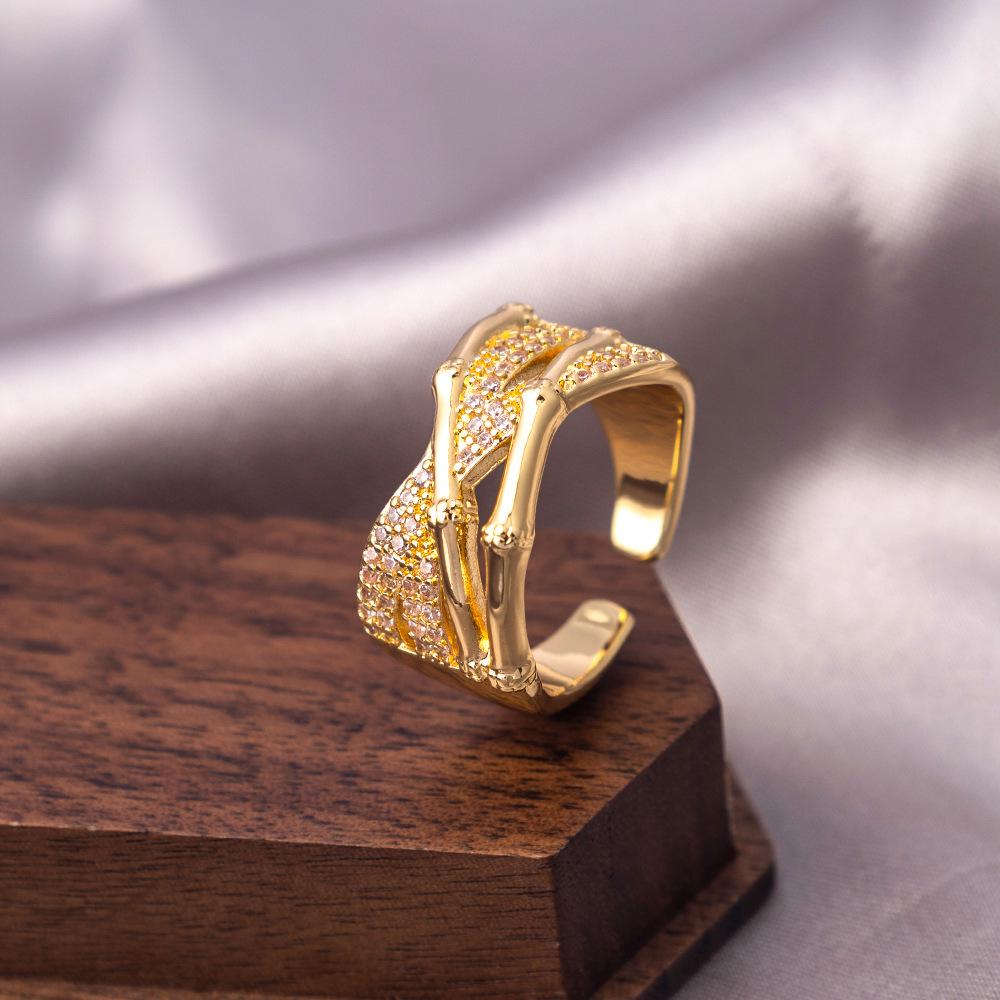 Adjustable Luxurious Geometric Zircon Multi-layer Open Ring