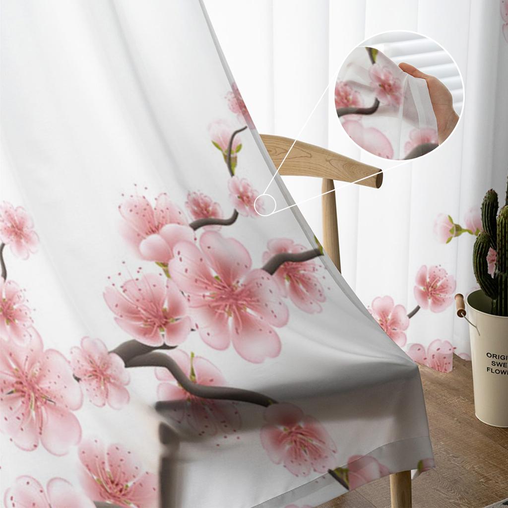 Plum Blossom Red Petal Branch Leaf Plant Sheer Curtains for Living Room Decoration Window Curtains Kitchen Tulle Voile Curtains