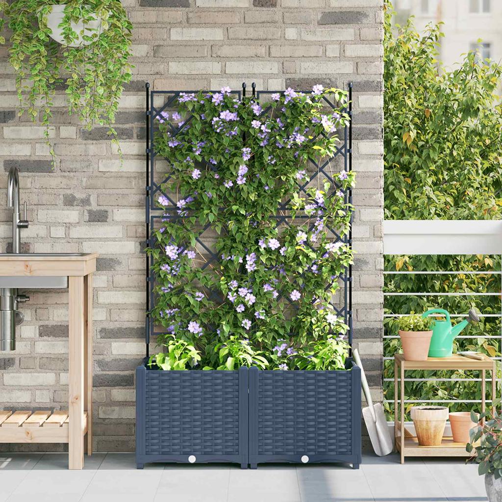 Garden Planter 2 Pcs Grey 80 X 40 X 143 Cm Plastic