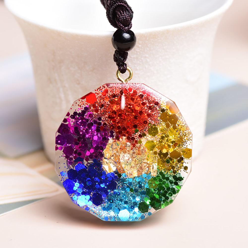 Natural 7 Chakra Orgonite Energy Om Symbol Crystal Pendant for Reiki Healing Stone Handmade Relaxation Meditation Yoga Jewelry