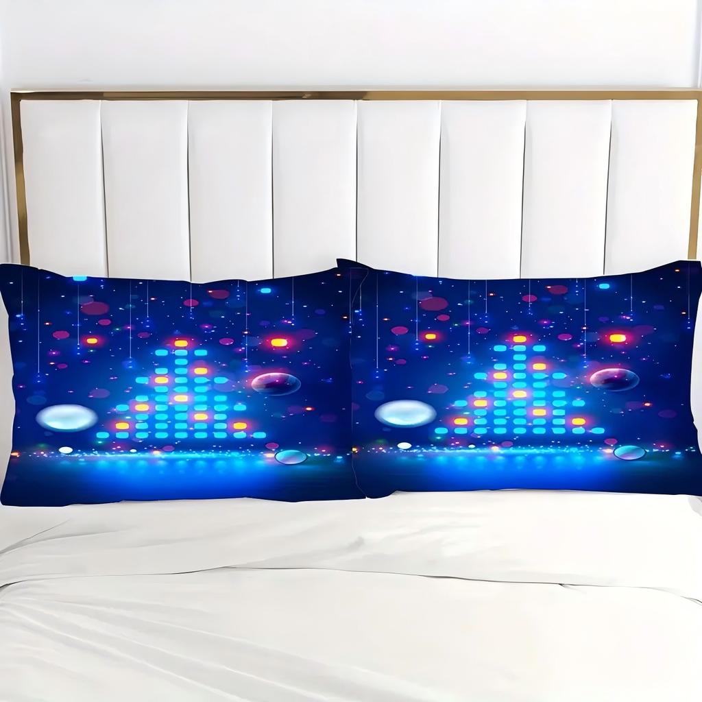 Blue Neon Light Game Christmas Tree Pattern 3d Print Duvet Cover Modern Art Style Polyester Bed Set Home Quilt Cover Pillowcase