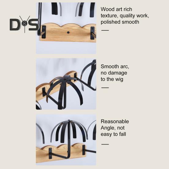 Wall Mounted Wig Hanger Rack Wooden Storage Organizer Strong Load-bearing Simple Installation Wig Display Holder