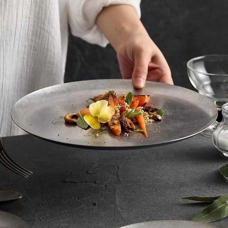 Industrial Retro Stainless Steel Outdoor & Dinner Plates - Creative Tableware for Camping and Desserts