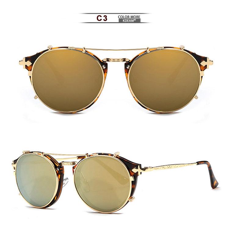 Kdeam Steam Punk Clip on Sunglasses for Men Brand Designer Round Sun Glasses Women Baroque Carved Metal Legs with Box