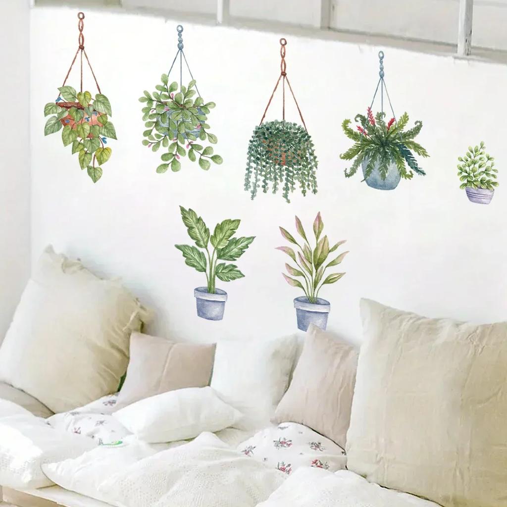 1Pc Green Plant Potted Wall Stickers For Living Room Kids Room Decoration Wall Decals Living Room Decor For House Bedroom DIY