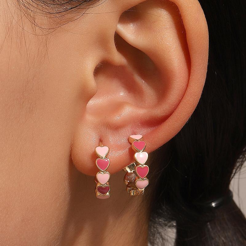 

LATS Pretty Colored Dripped Oil Heart-shaped Earrings for Women Girl Romantic Love Dating Ear Accessories Fashion Zircon Gift